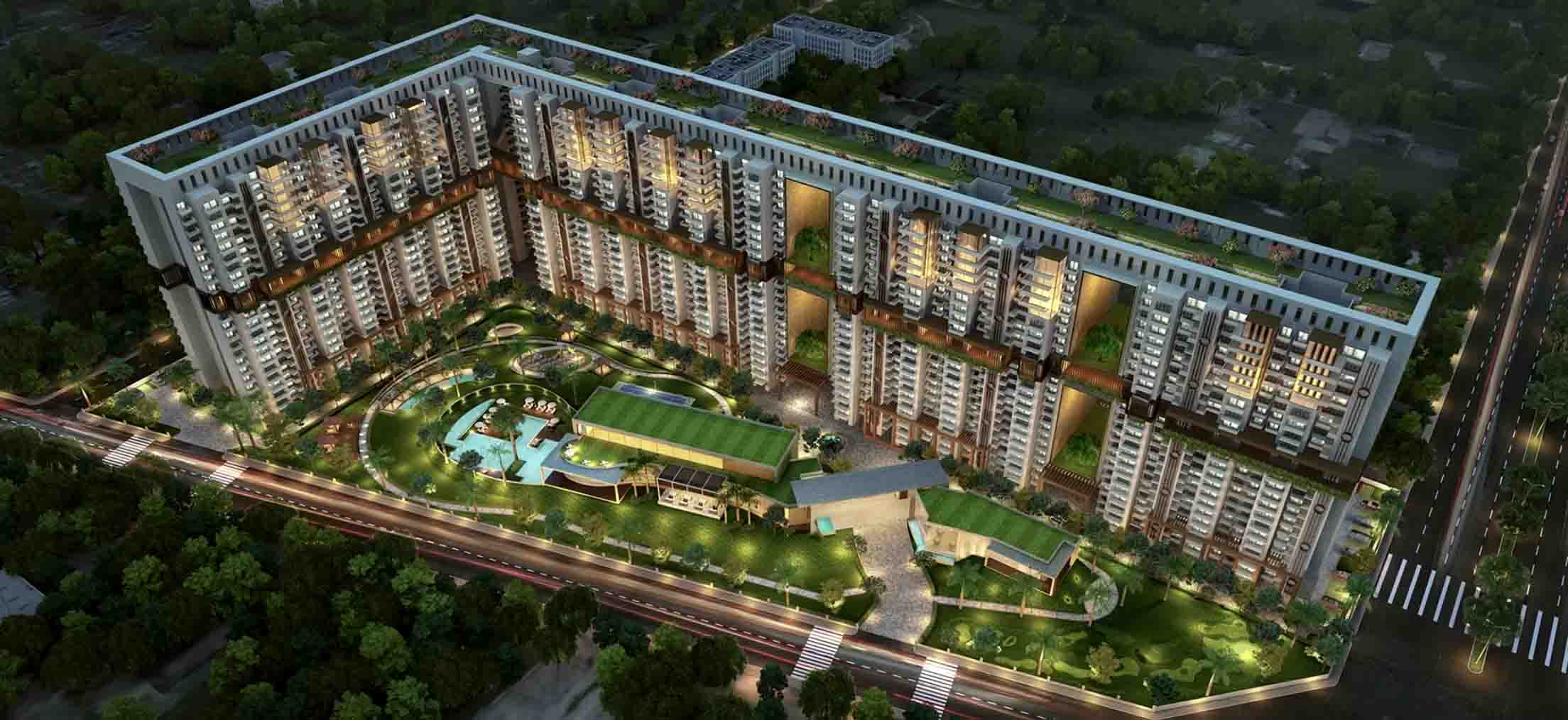 Aerial night view of residential towers